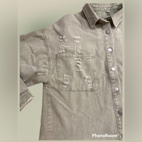 BN! COTTON DENIM OVERSIZED GREEN JACKET SIZE M - Picture 4 of 7